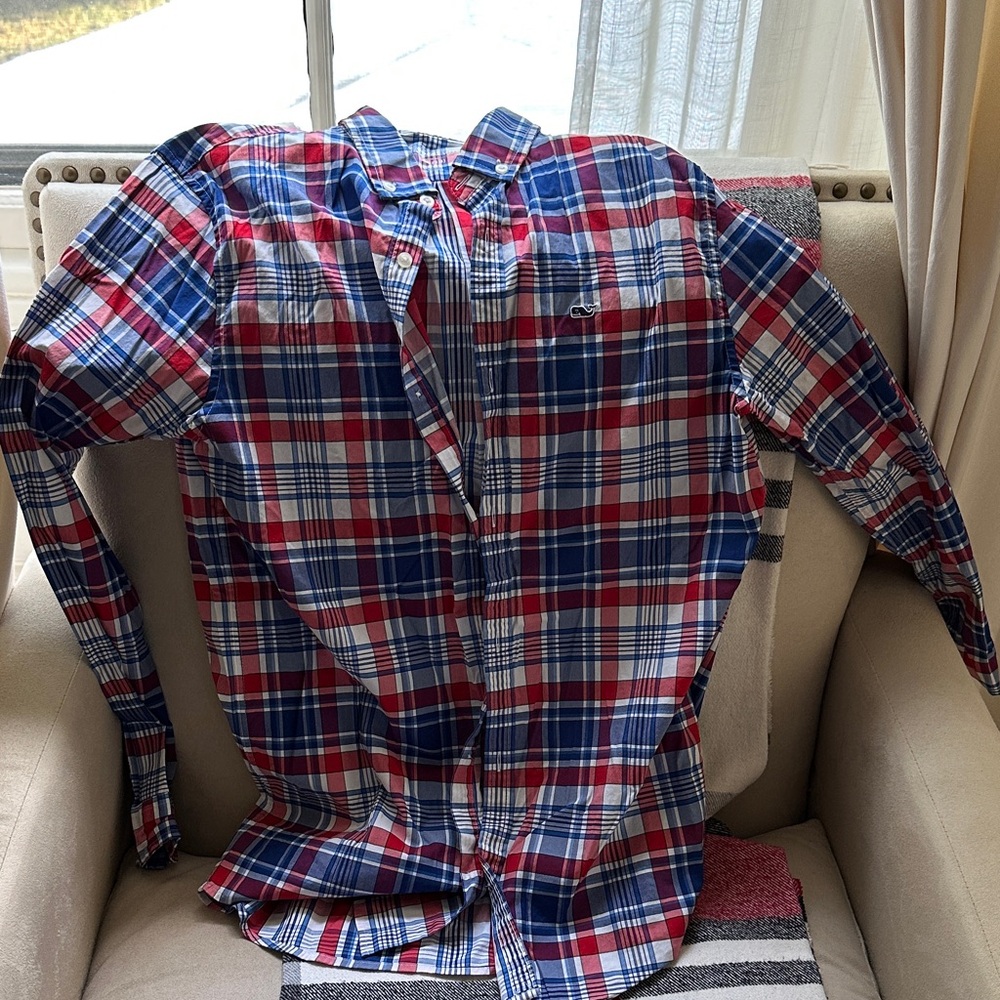 Vineyard Vines Red and Blue Plaid Button Down Shirt